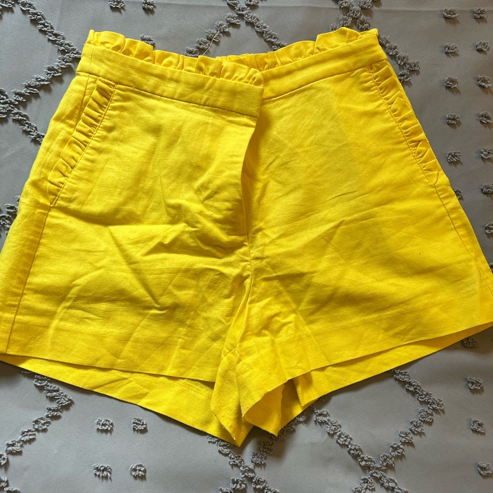 J. Crew High Waisted Linen Ruffle Shorts